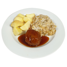 Kalfsgehaktbal Vleesjus witlof a la créme aardappels gekookt